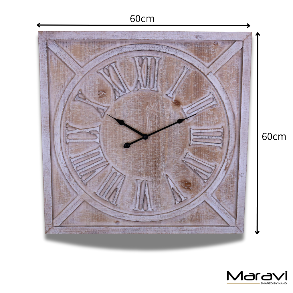 Large Square Wooden Clock 60cm White Dimensions