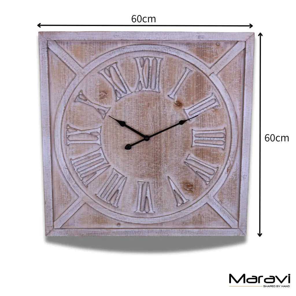 Large Square Wooden Clock 60cm White Dimensions