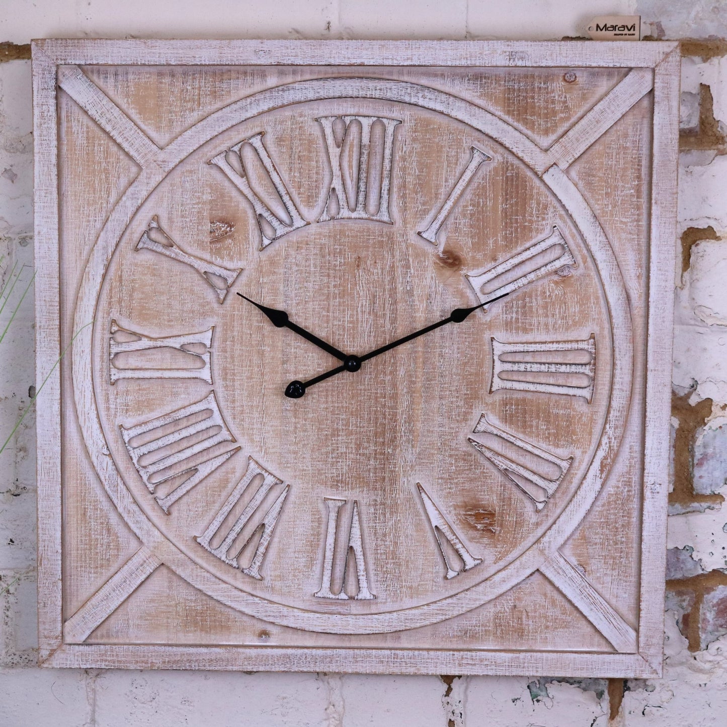 Large Square Wooden Clock 60cm - White Main Image