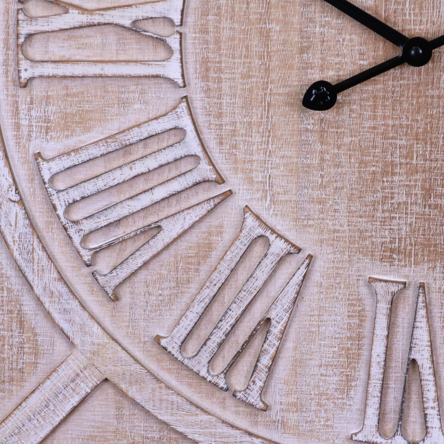 Large Square Wooden Clock 60cm - White Closeup of Clock Face