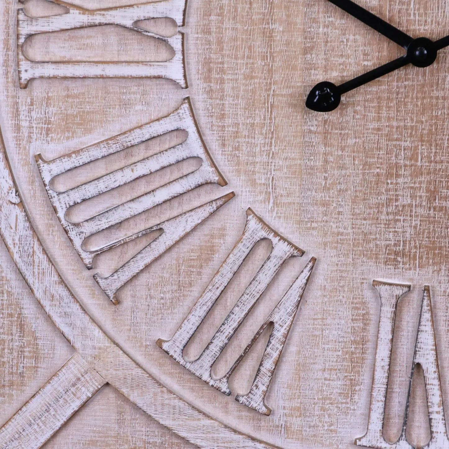 Large Square Wooden Clock 60cm - White Closeup of Clock Face
