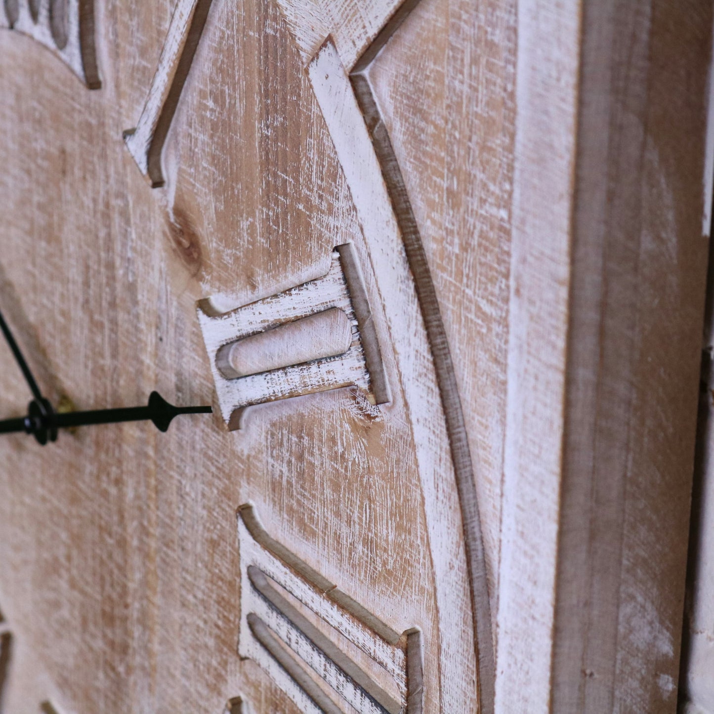 Large Square Wooden Clock 60cm - White Closeup of Numerals