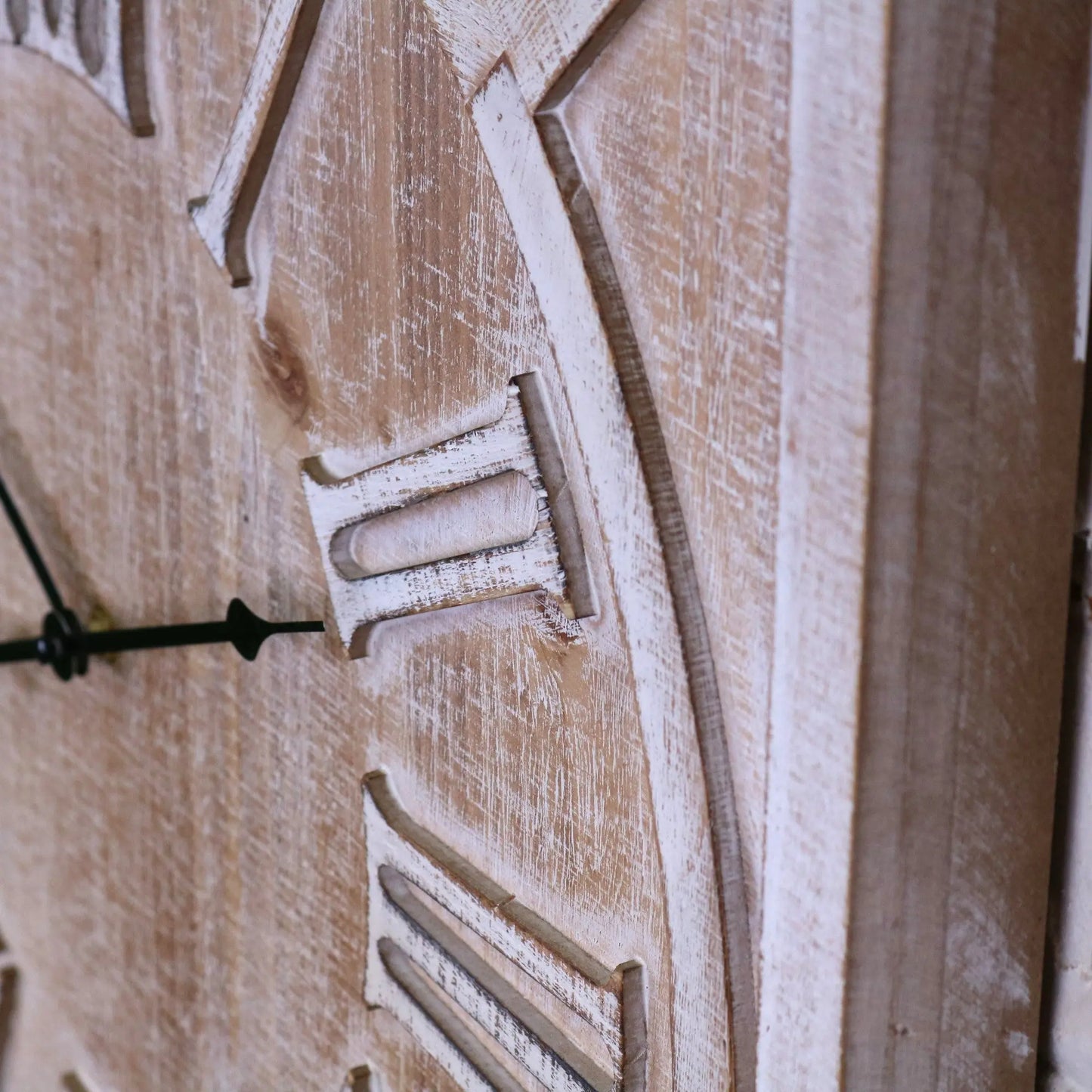 Large Square Wooden Clock 60cm - White Closeup of Numerals