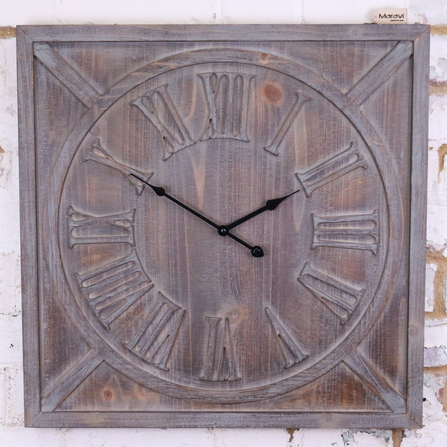 Large Square Wooden Clock 60cm - Grey Main Image