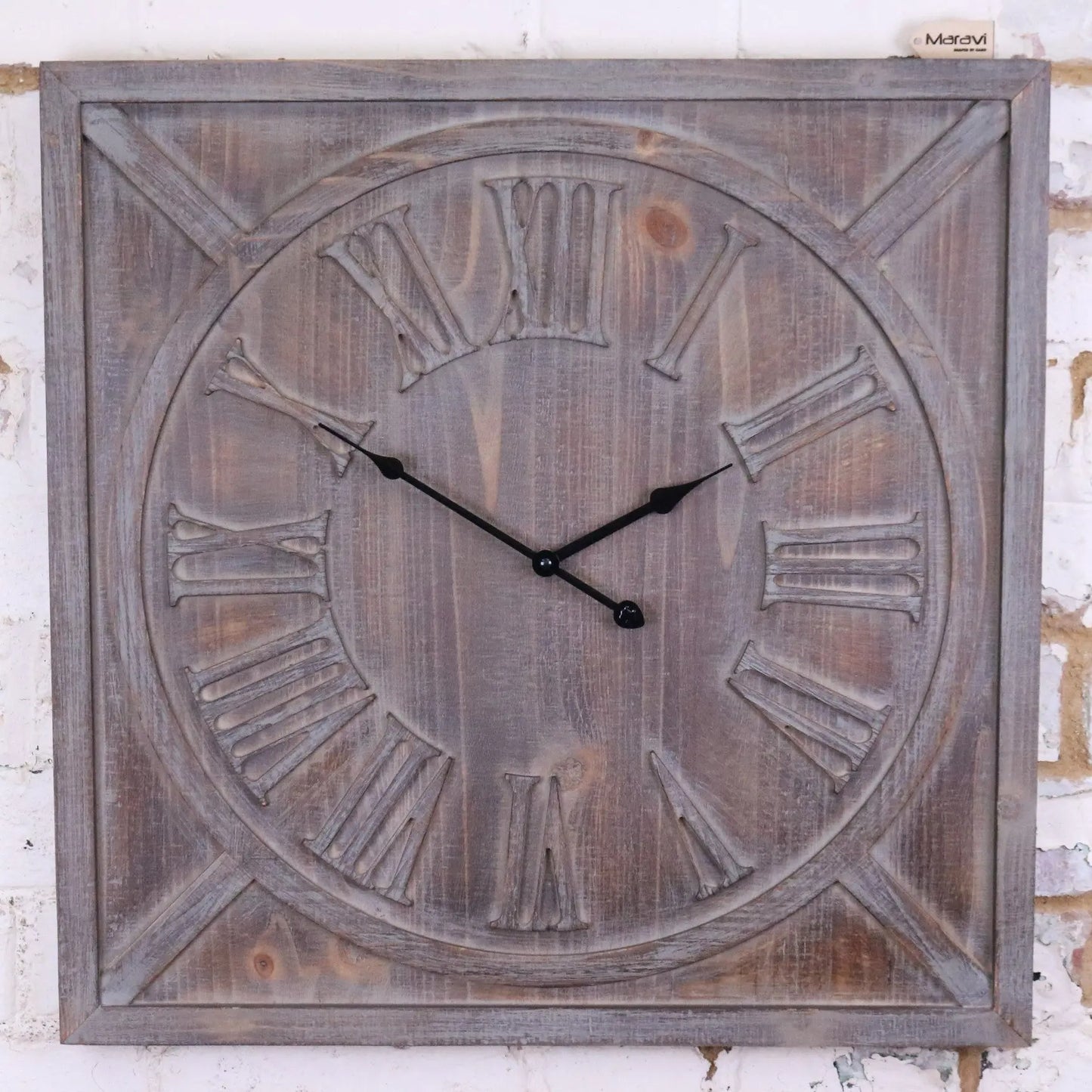 Large Square Wooden Clock 60cm - Grey Main Image