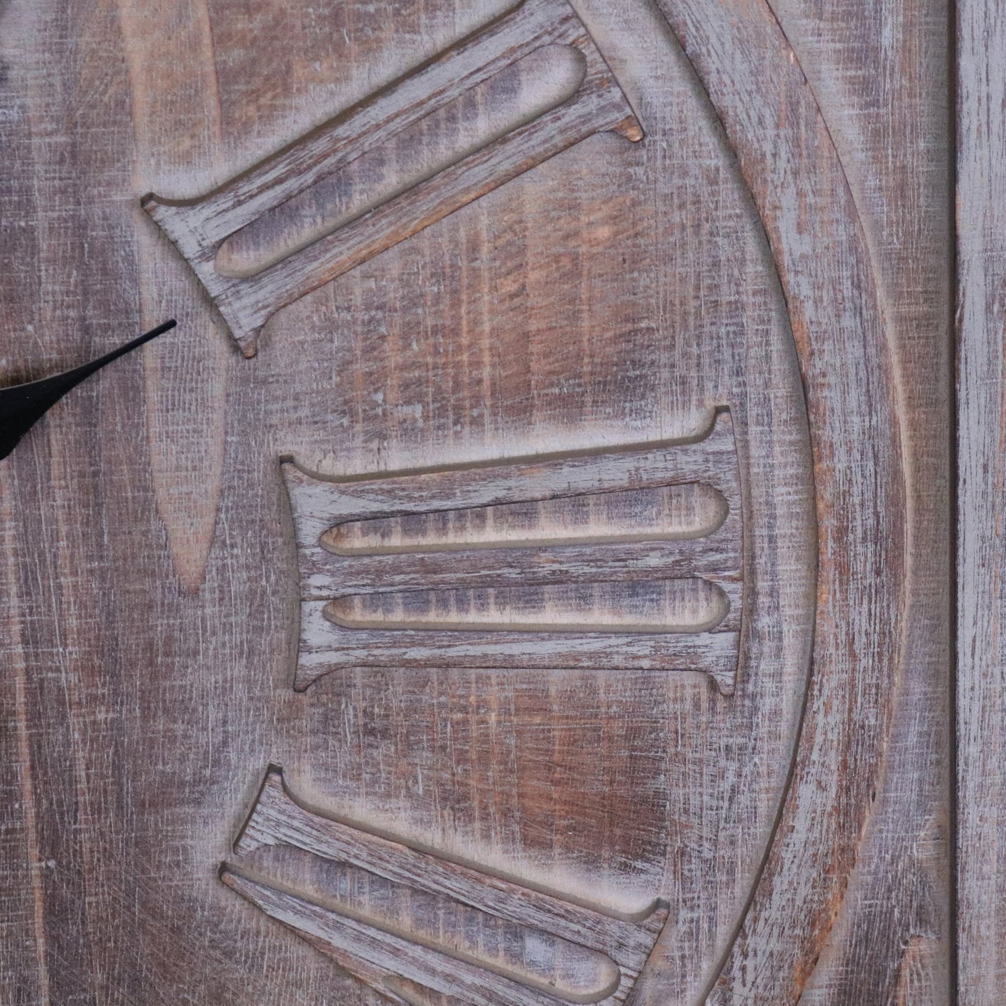 Large Square Wooden Clock 60cm - Grey Closeup of Numerals
