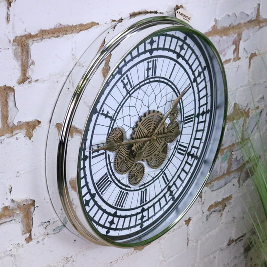 Large Wall Cog Clock Modern Roman Numeral Face - Side View