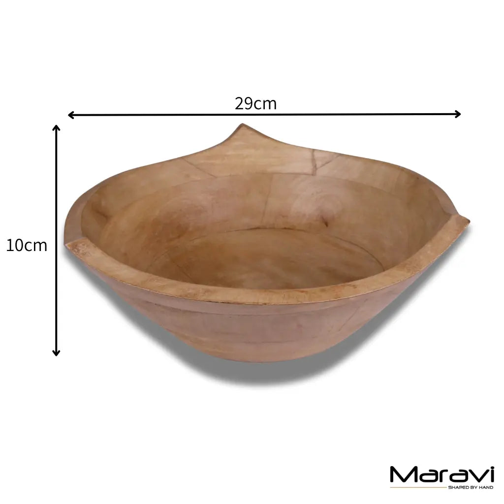 Lailak Three Point Large Wooden Fruit Bowl - Dimensions