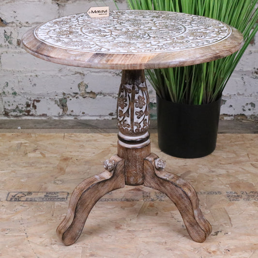 Malwa Round Wooden Pedestal Side Table