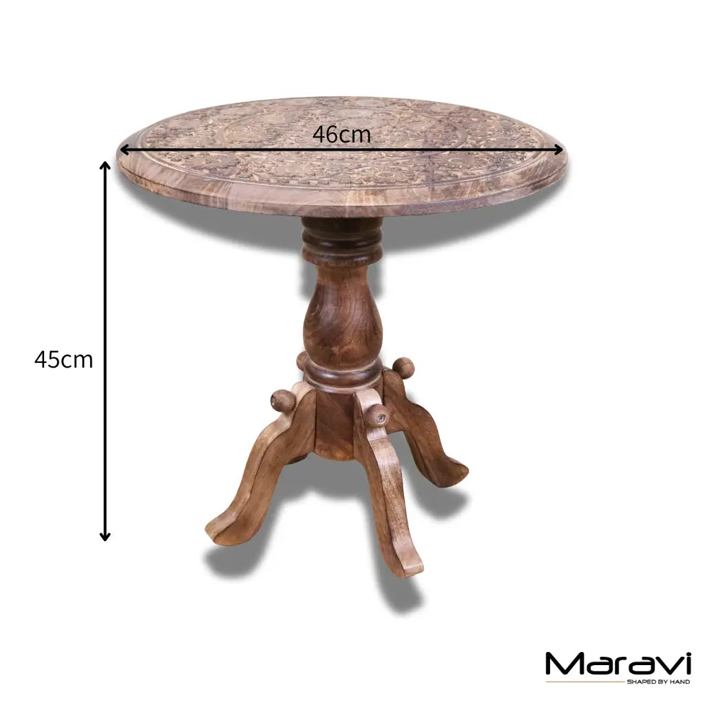 Manka Round Wooden Pedestal Side Table Maravi