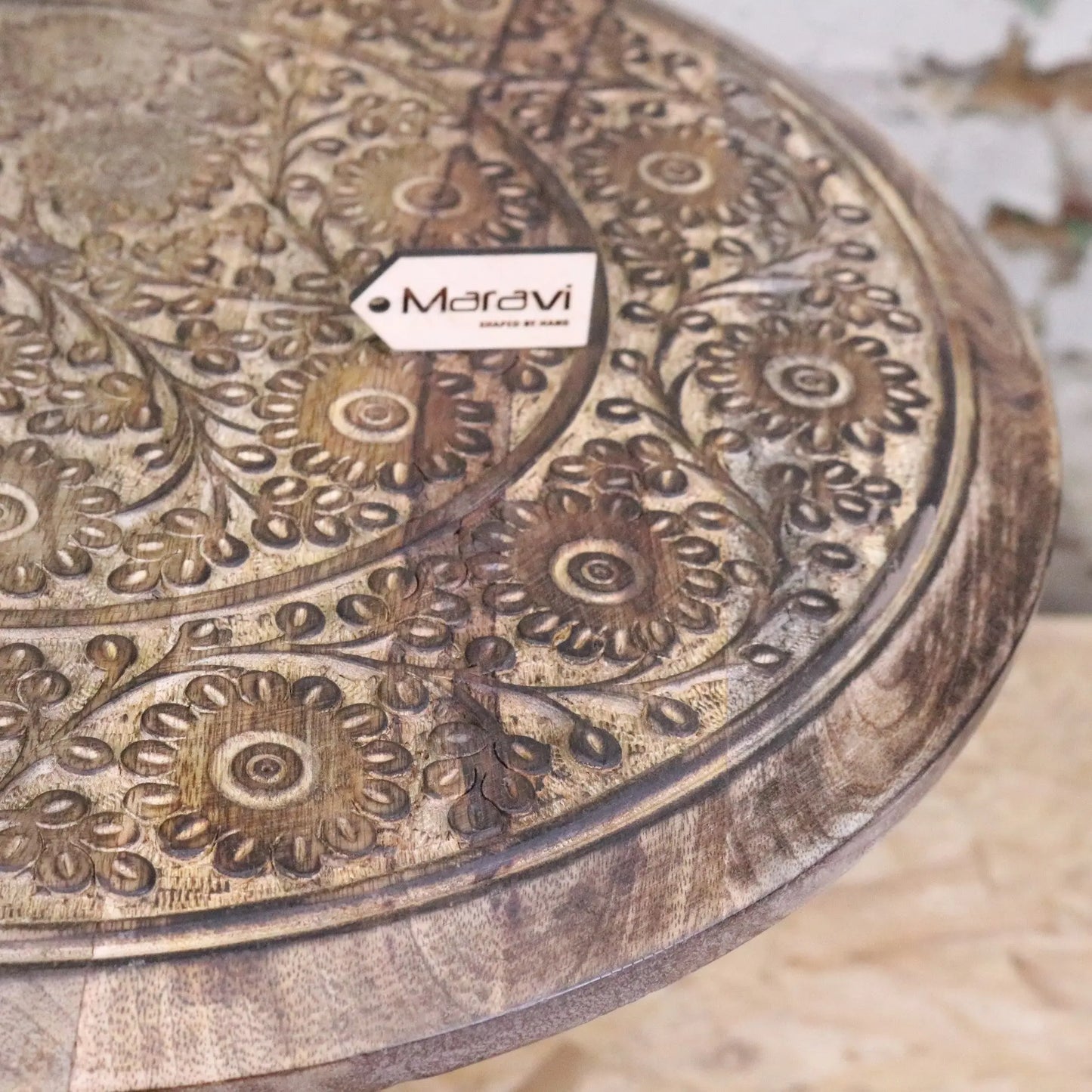 Manka Round Wooden Pedestal Side Table Maravi