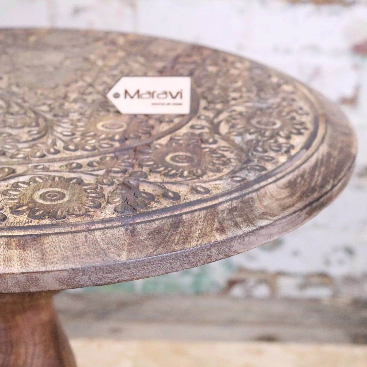 Manka Round Wooden Pedestal Side Table Maravi