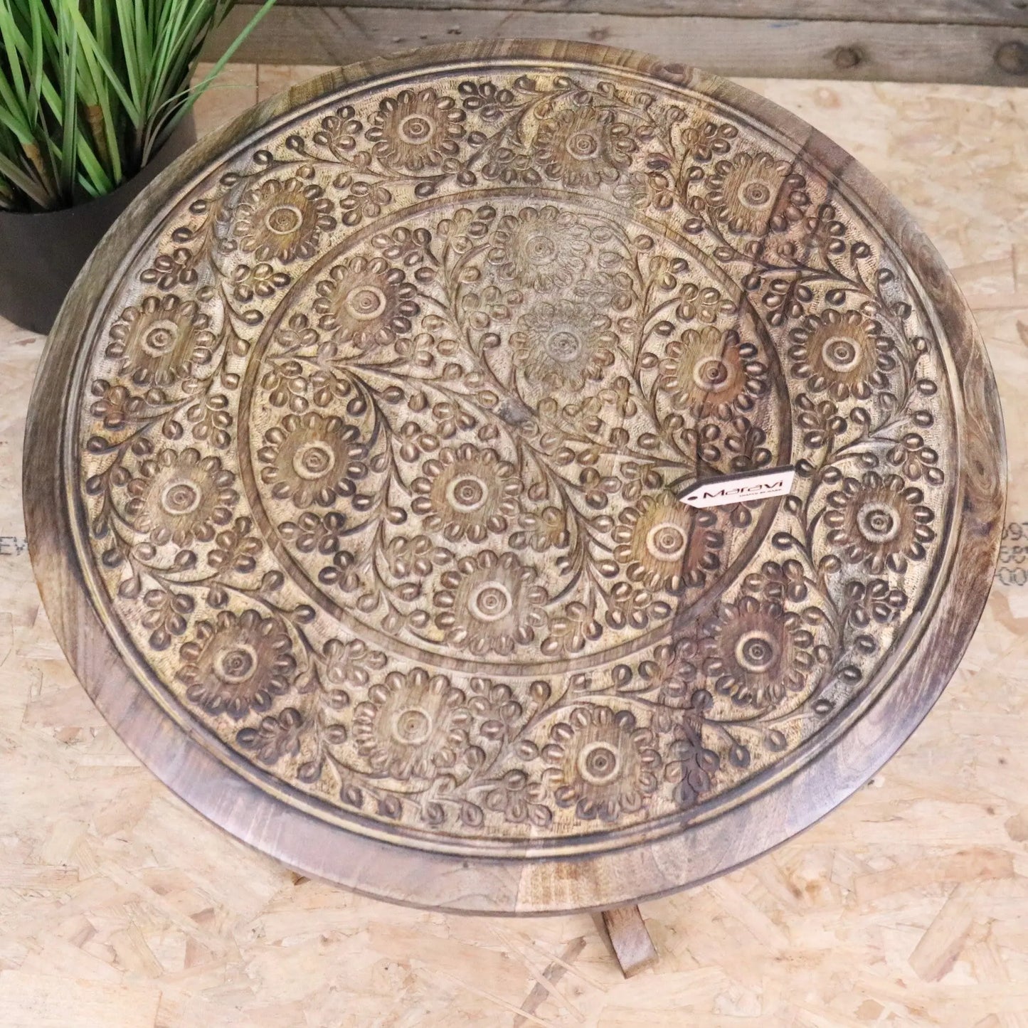 Manka Round Wooden Pedestal Side Table Maravi