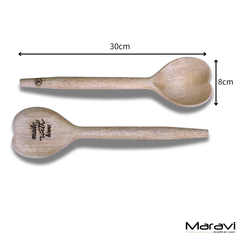 Marula Heart Wooden Spoon Set of 2 - Dimensions