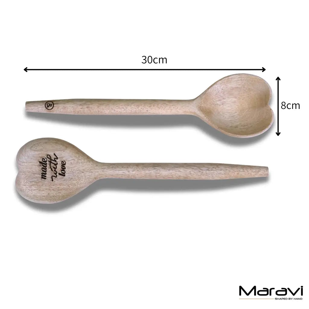 Marula Heart Wooden Spoon Set of 2 - Dimensions