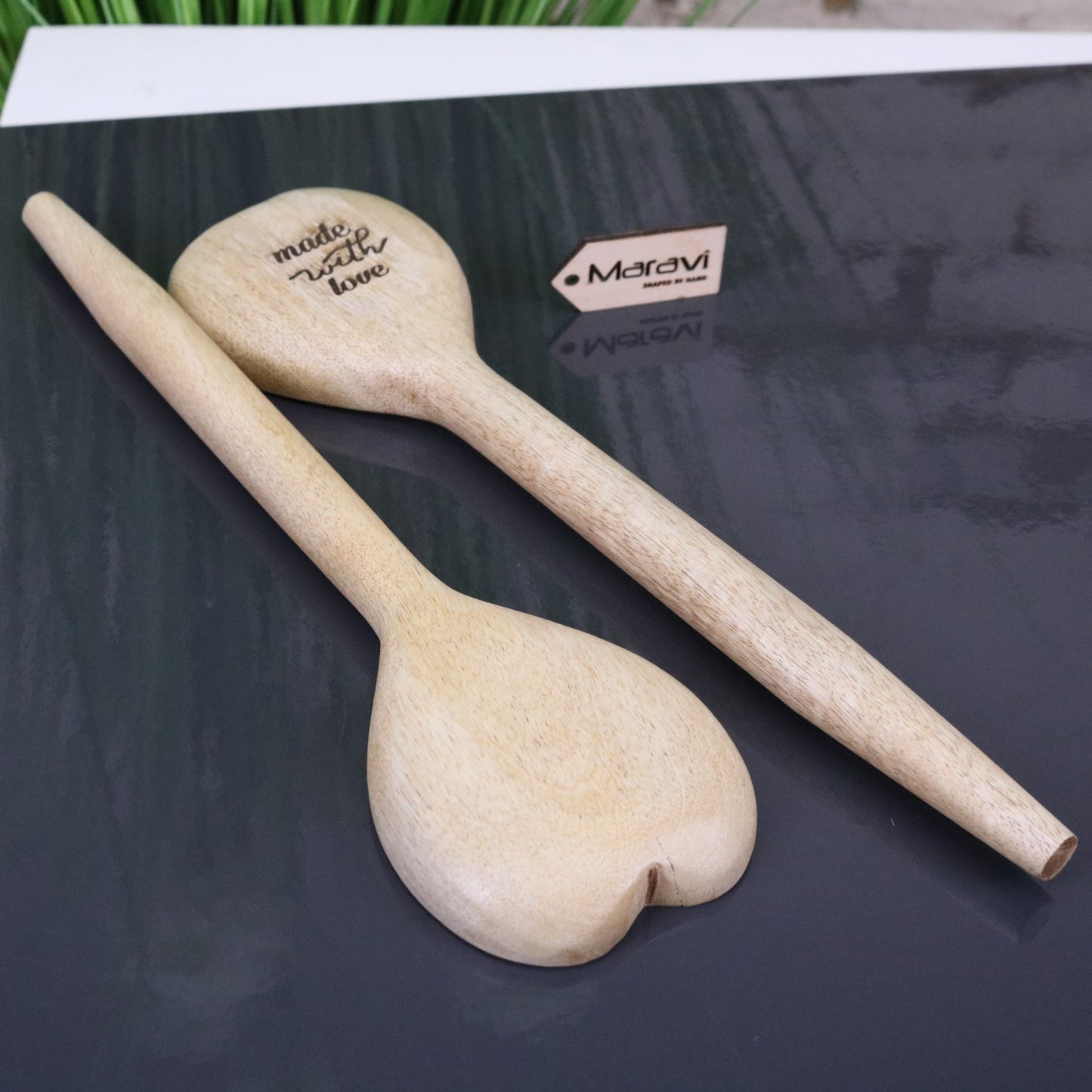 Marula Heart Wooden Spoon Set of 2 - Top View