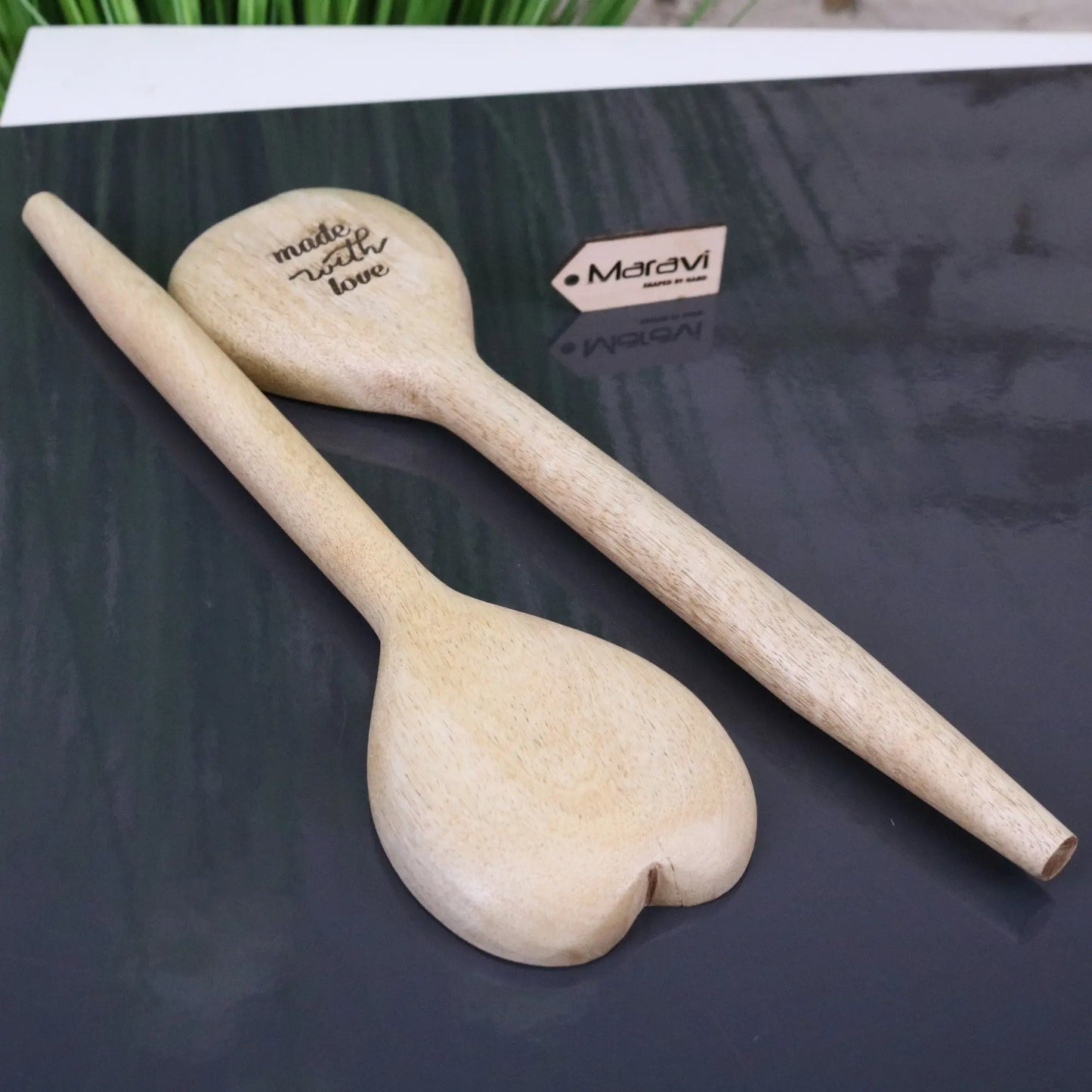 Marula Heart Wooden Spoon Set of 2 - Top View