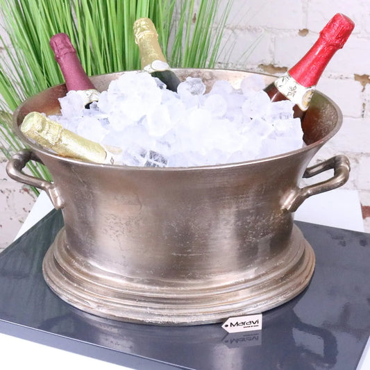 Moyar Champagne Bucket Large Ice Bath Champagne Gold- Front View with Ice