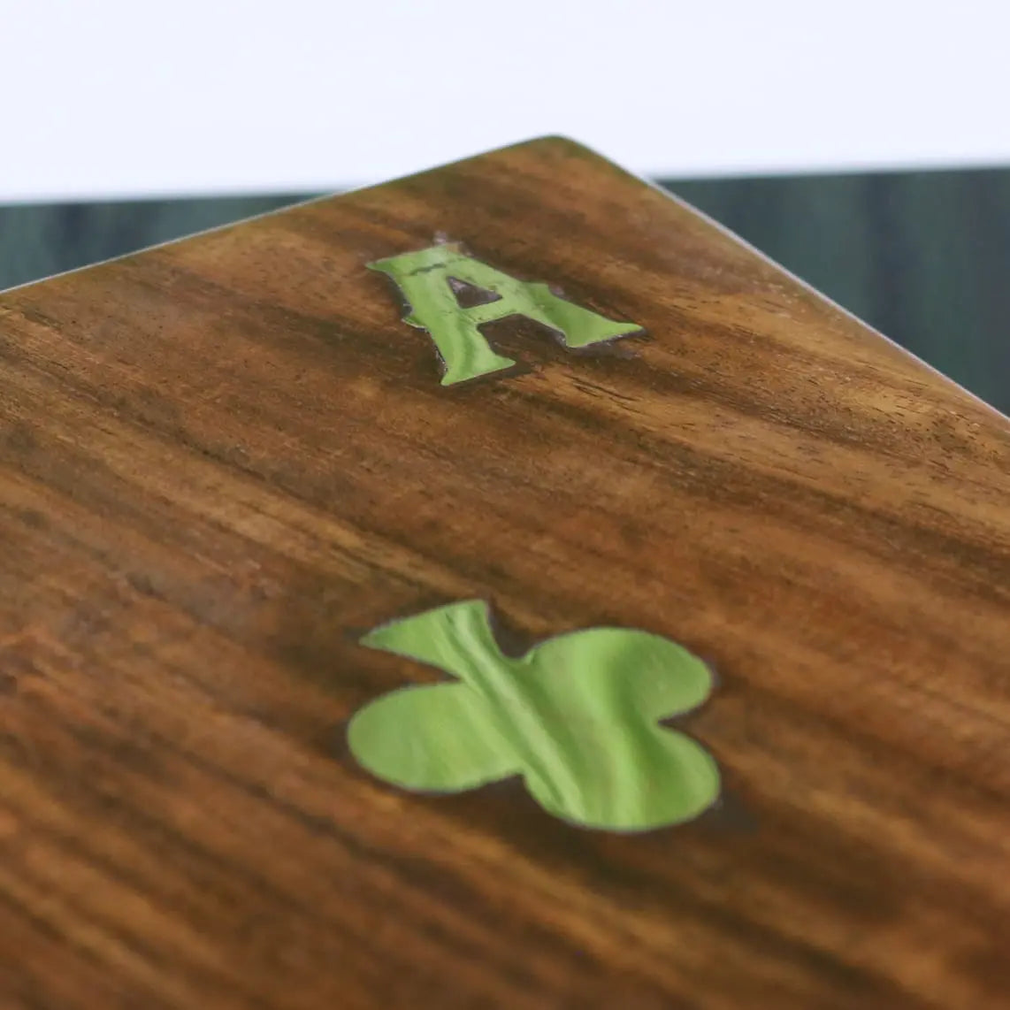 Nadu Double Wooden Playing Card Box - Closeup of Brass Inlay