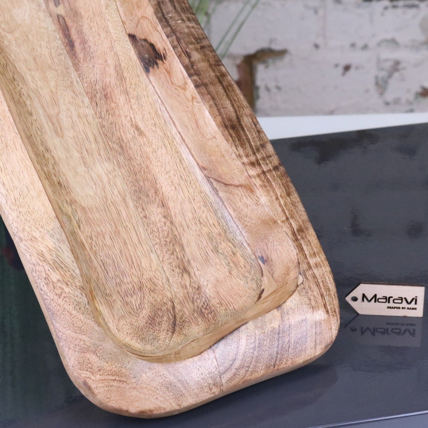 Nalita Wooden Dough Bowl Serving Dish 57cm - Closeup of Bottom Half
