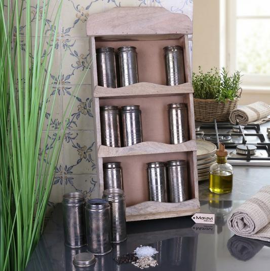 Namak Wooden Wall Mounted Spice Rack Lifestyle Image