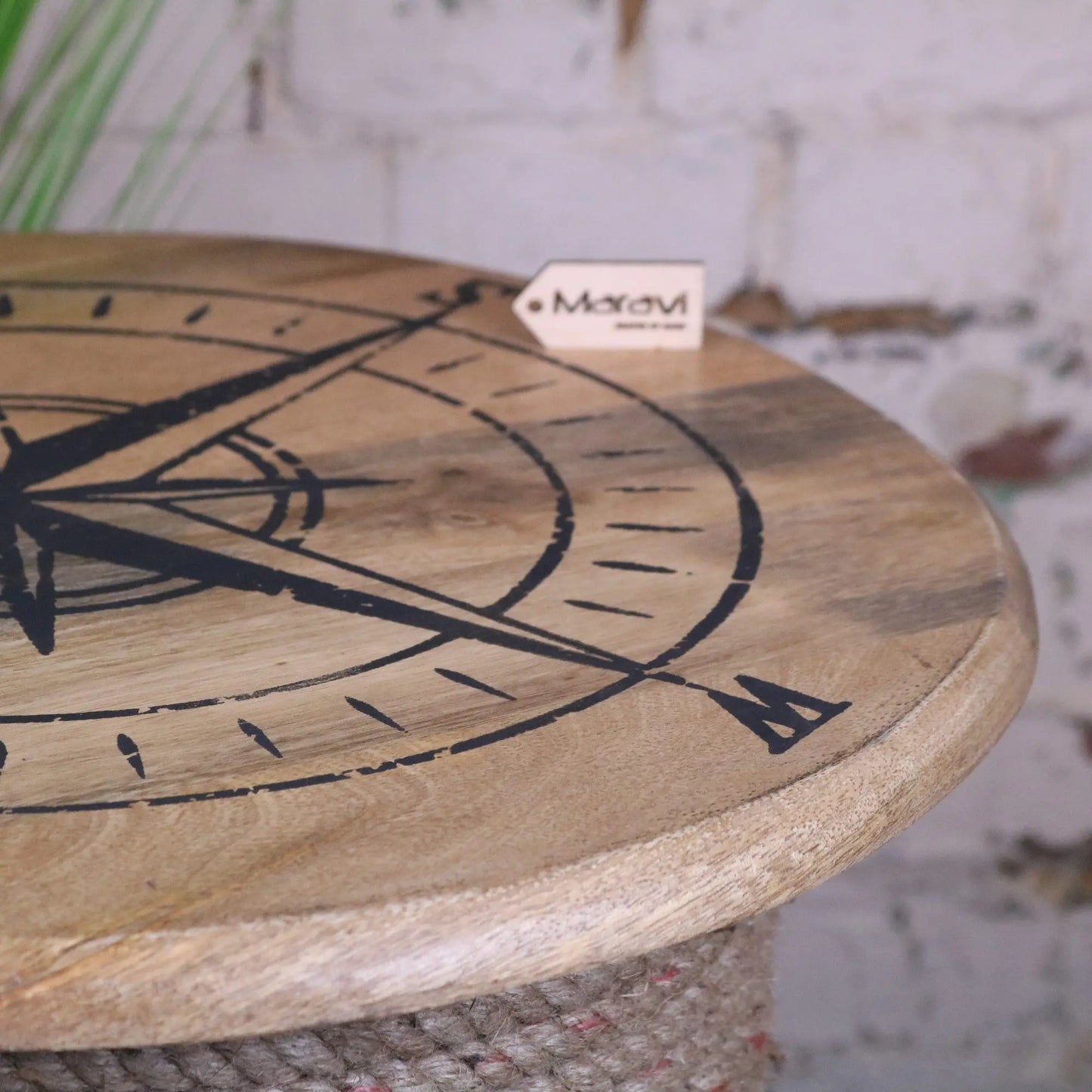 Noreya Rope Reel Nautical Table Compass Top - Closeup of Table top edge