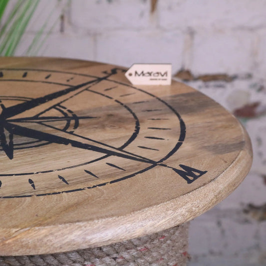 Noreya Rope Reel Nautical Table Compass Top - Closeup of Table top edge