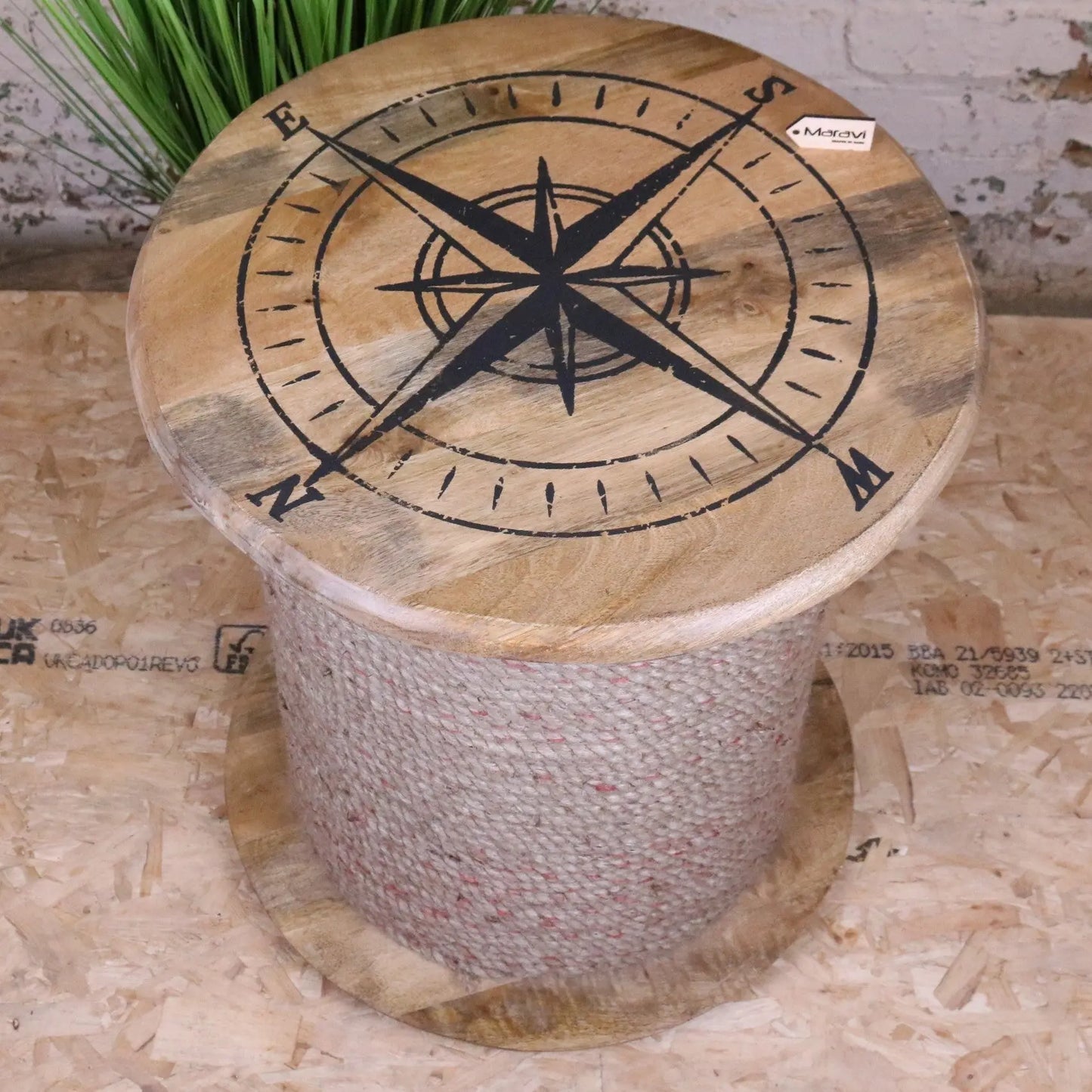 Noreya Rope Reel Nautical Table Compass Top - Angled Top View