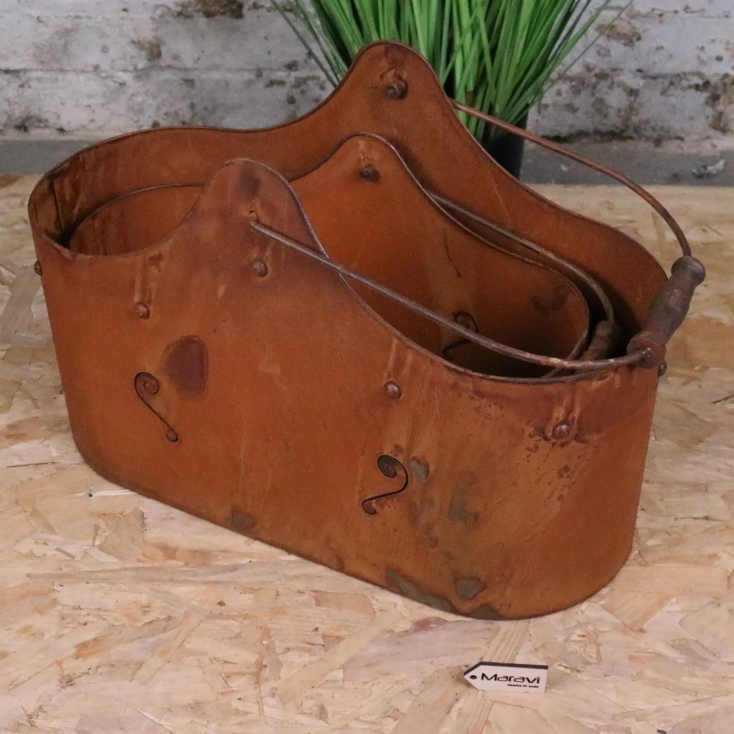 Rohira Basket Style Rusty Planters Set of 2 - Planters Nested