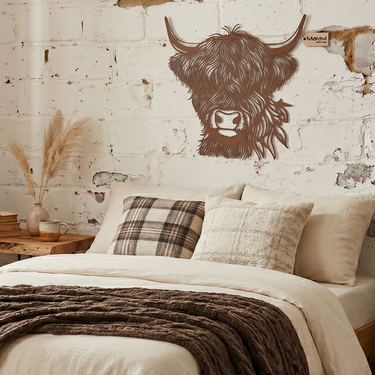 Rustic Metal Highland Cow Wall Art - Lifestyle Image