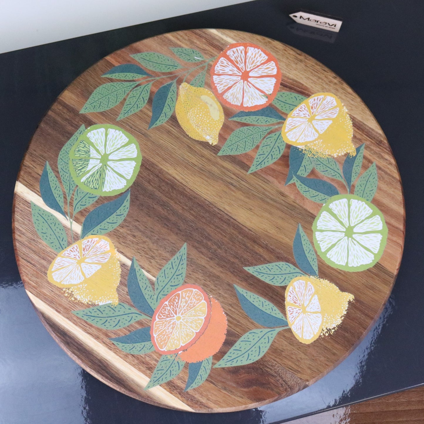 Saitras 35cm Wooden Lazy Susan Citrus Design - Top View