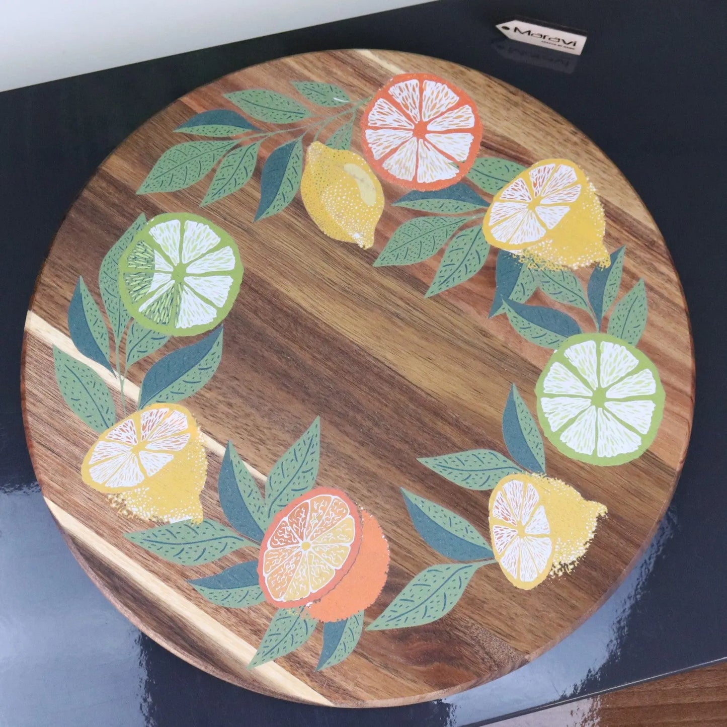 Saitras 35cm Wooden Lazy Susan Citrus Design - Top View