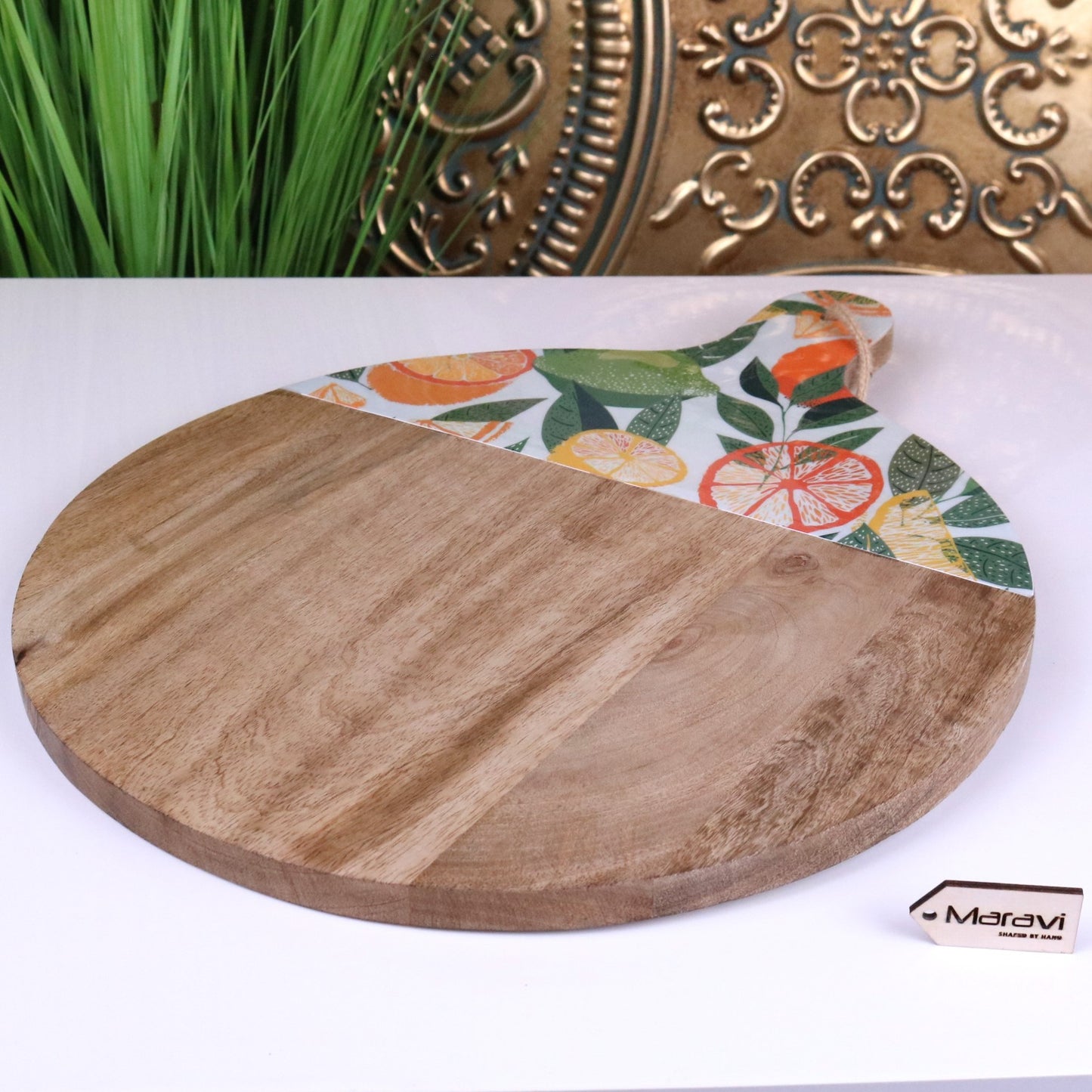Saitras Round Chopping Board 48cm Enamel Citrus Design - Side View