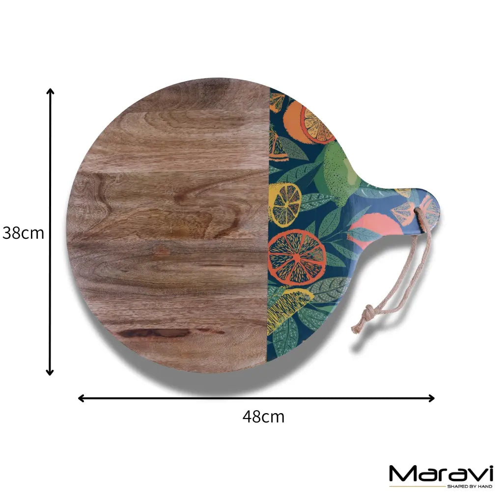 Saitras Round Chopping Board 48cm Enamel Citrus Design - Green - Dimensions