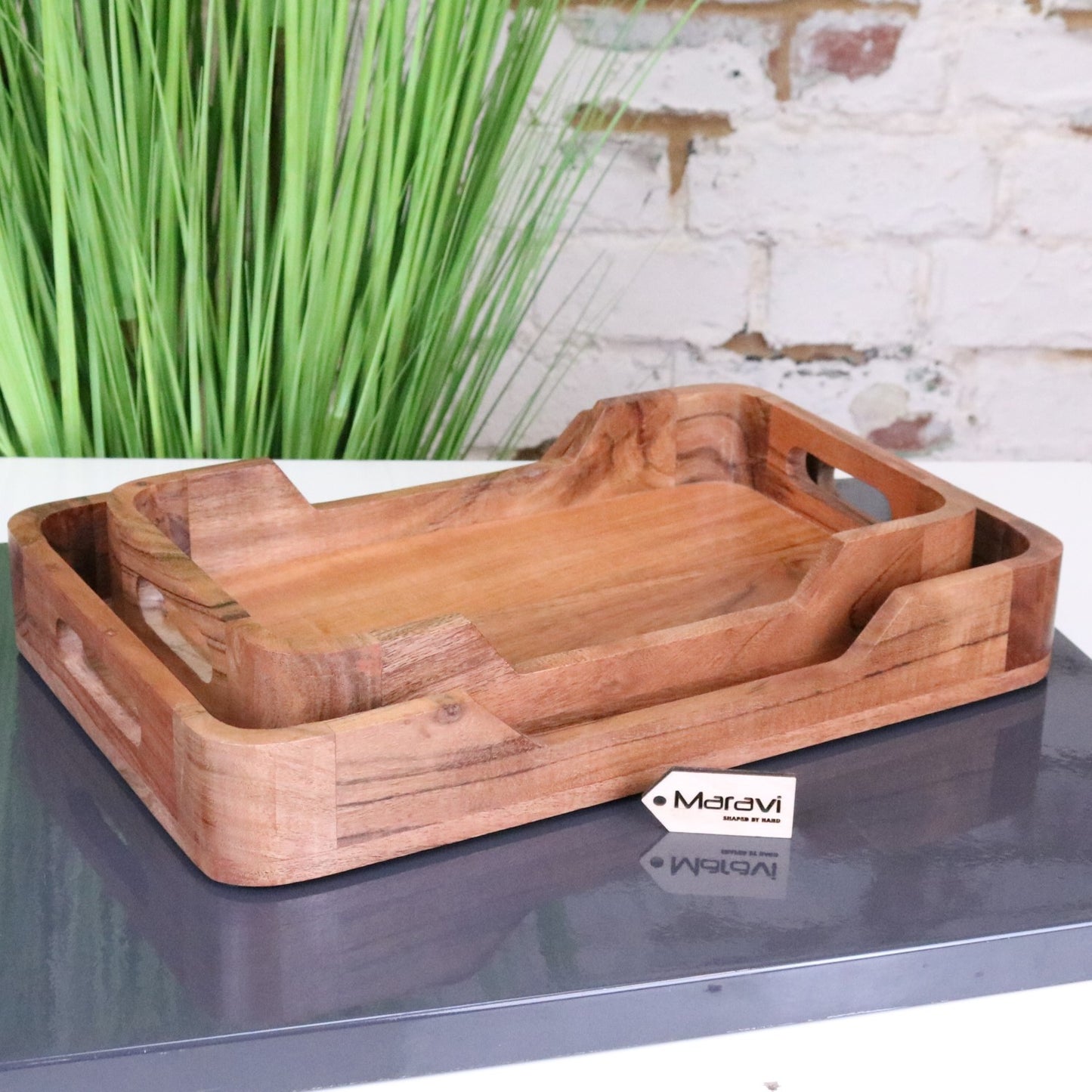 Saketa Wooden Tray Set Acacia Wood - Nested Trays