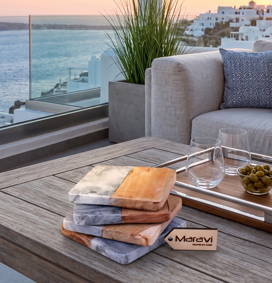 Salya Grey Marble and Wood Luxury Coasters - Lifestyle Image