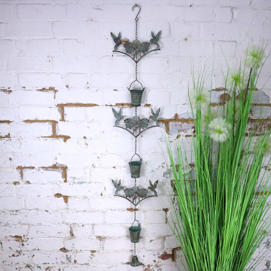 Sarika Birds Rain Chain with Bell Rustic Green - Main Image