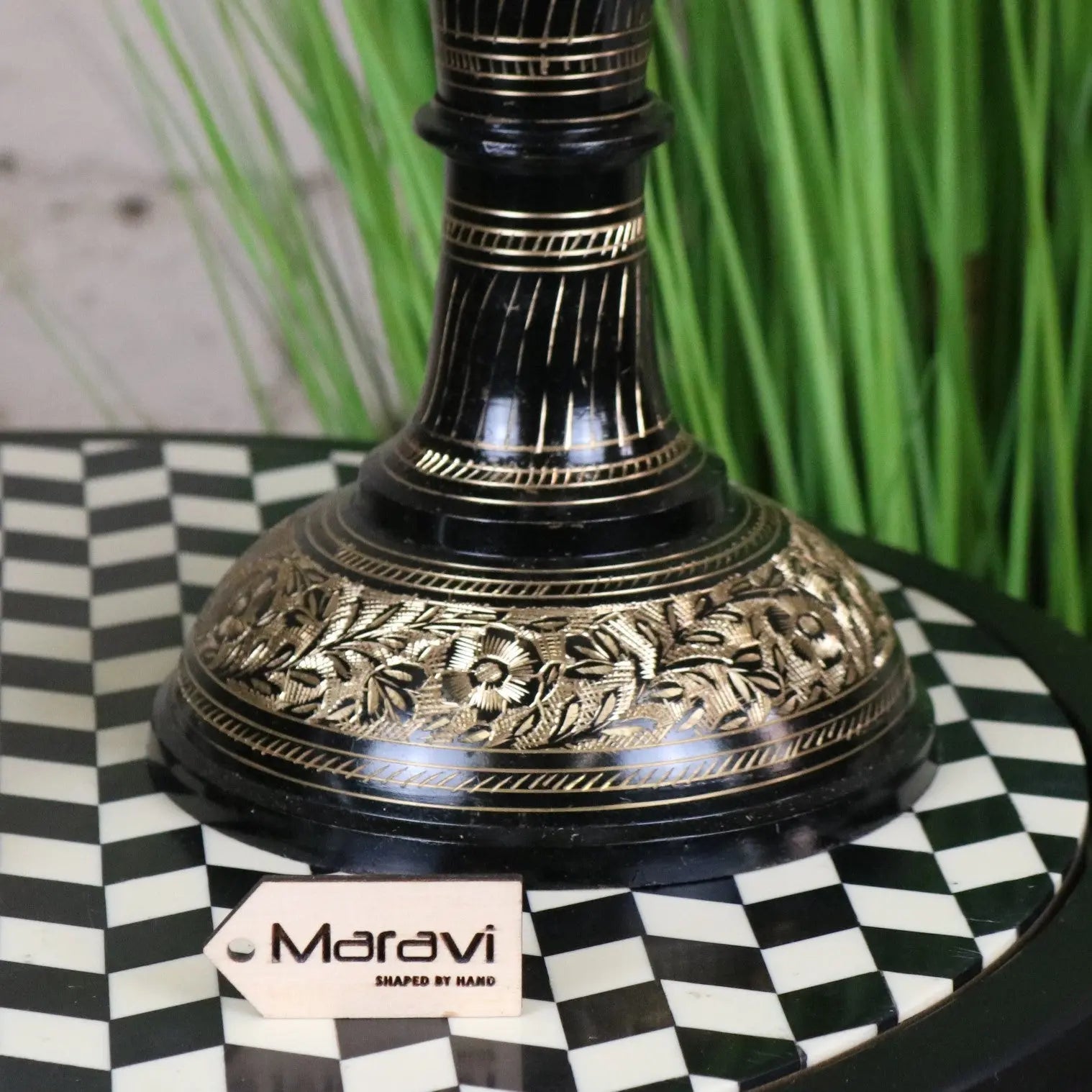 Set of 2 Black Etched Brass Vases 40cm and 50cm - 50cm vase base