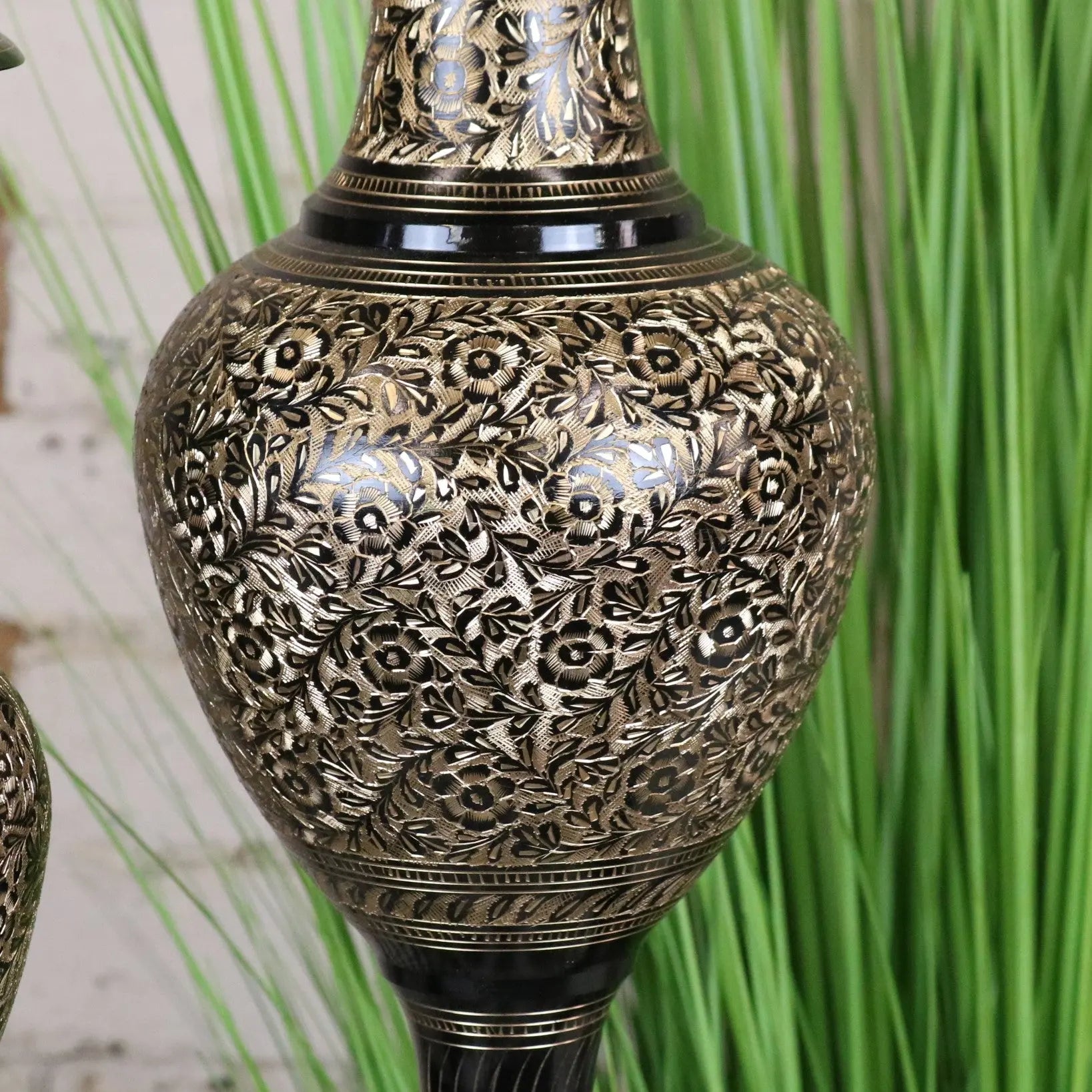 Set of 2 Black Etched Brass Vases 40cm and 50cm - 50cm Vase Mid Section
