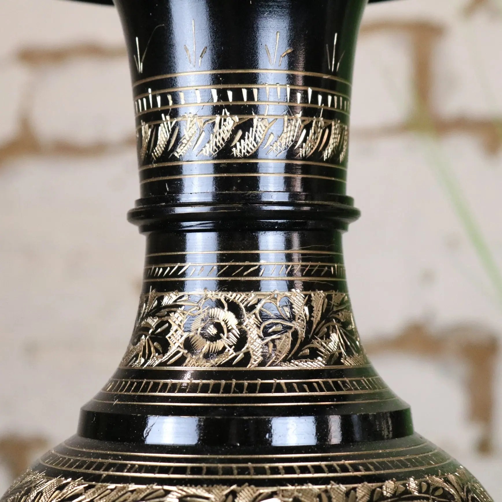 Set of 2 Black Etched Brass Vases 40cm and 50cm - Neck of Vase