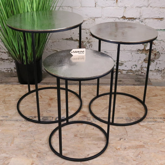 Silver Metal Round Nest of Tables - Main Image