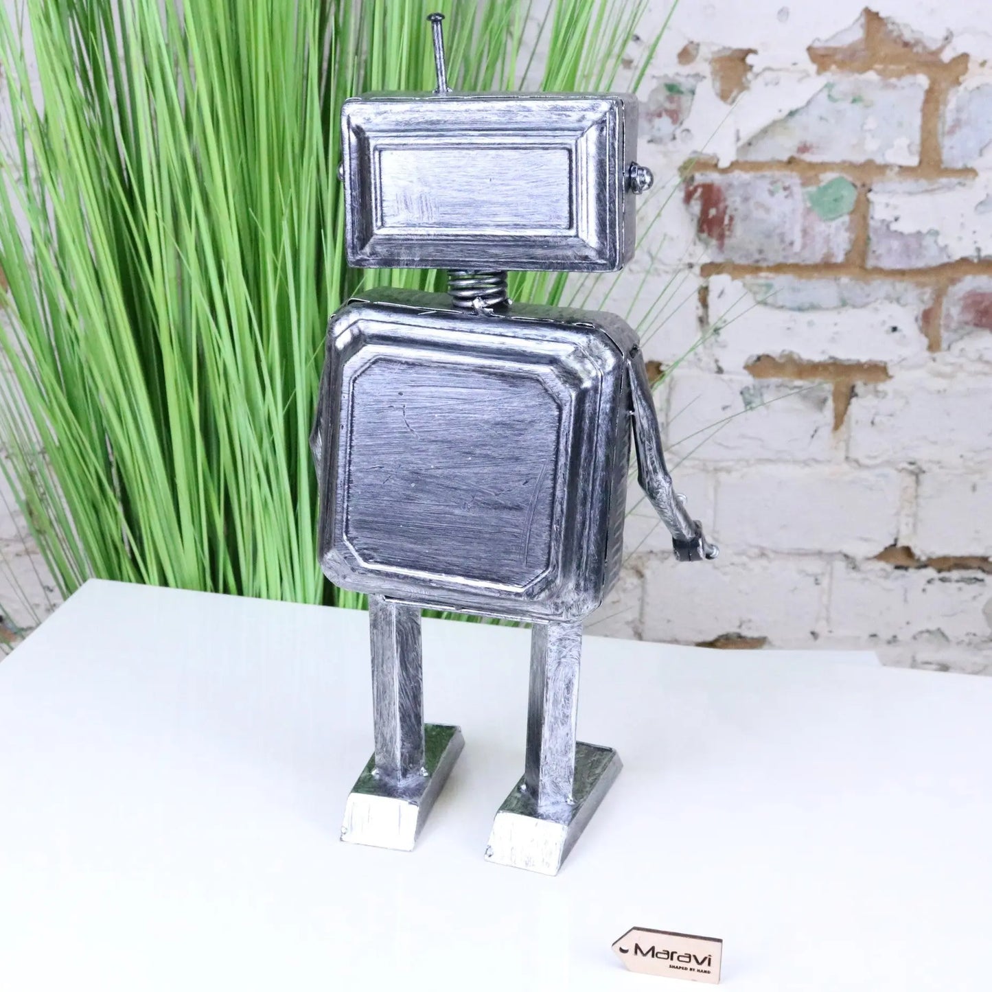 Silver Robot Ornament Springy Rectangular Bobble Head Maravi