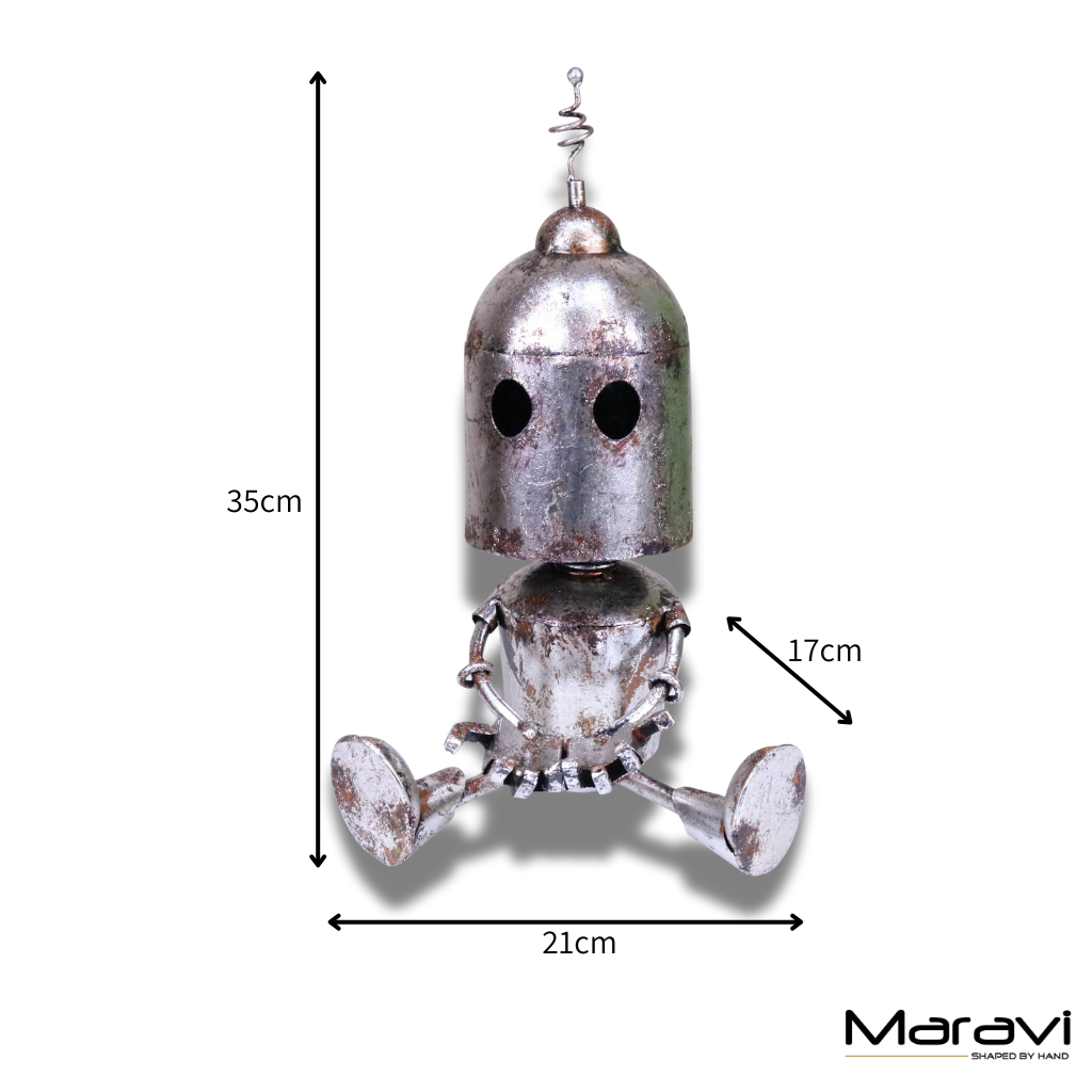 Silver Siting Robot Ornament Springy Bobble Head - Dimensions