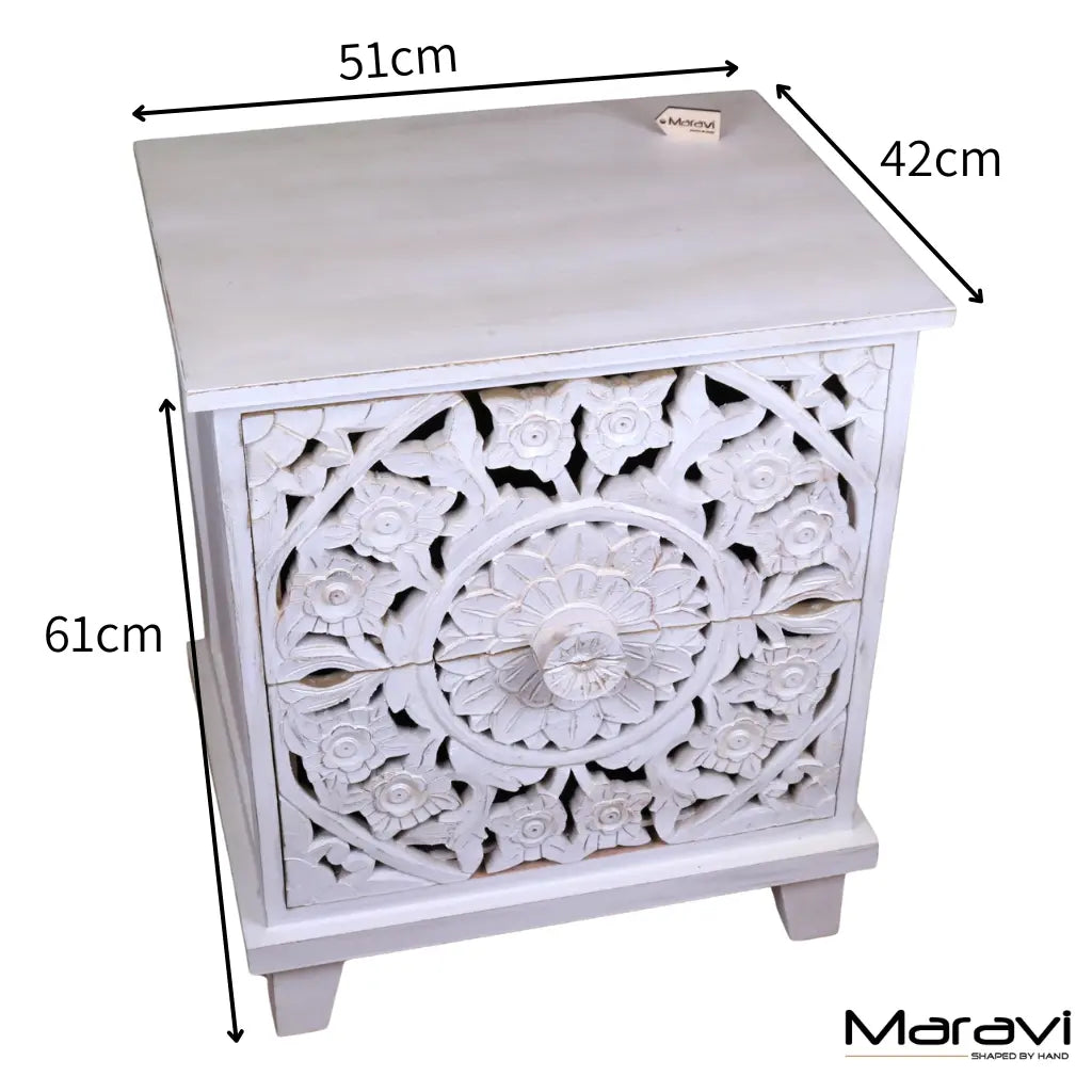 Sohani Wooden Carved Bedside Table Cabinet - DImensions