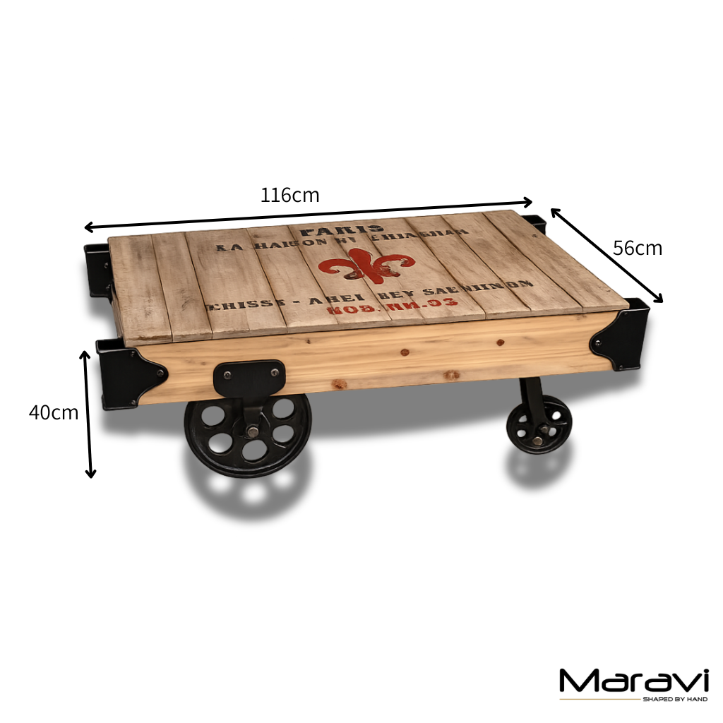 Sonala Rustic Railway Coffee Table - Dimensions