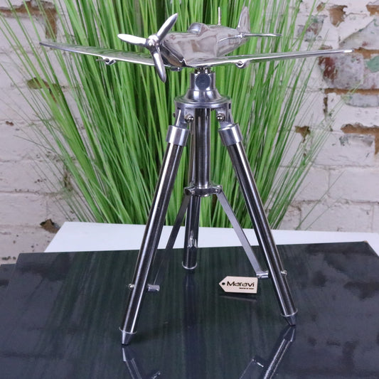 Spitfire Model Metal 30cm Tripod Stand Plane Ornament - Front View