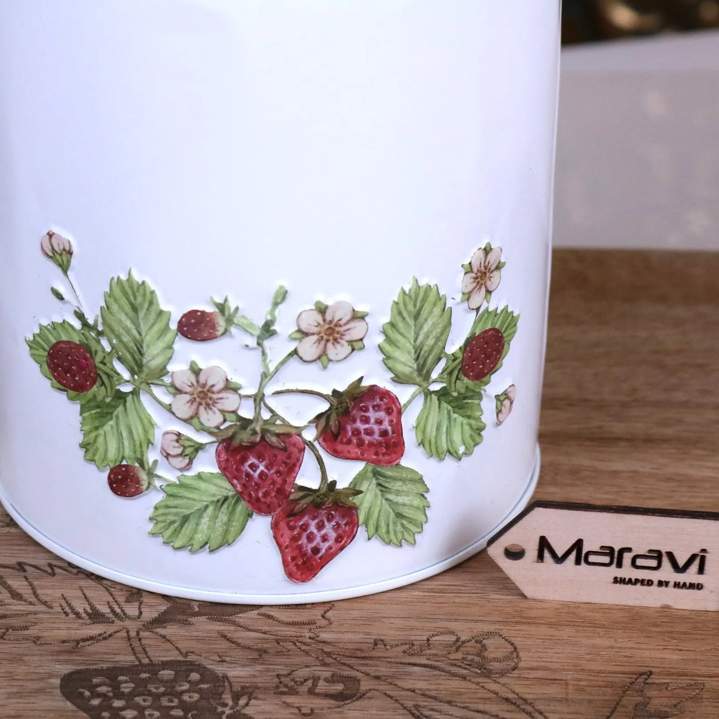 Thaniya Strawberry Field Milk Churn Planter - Closeup of Base