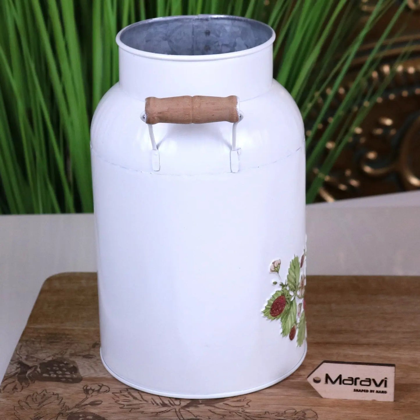 Thaniya Strawberry Field Milk Churn Planter - Side View