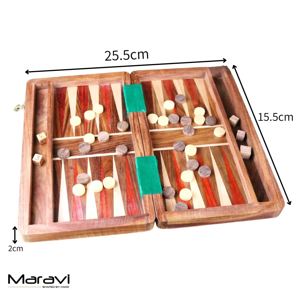 Taksha Wooden Backgammon Board Game - Dimensions