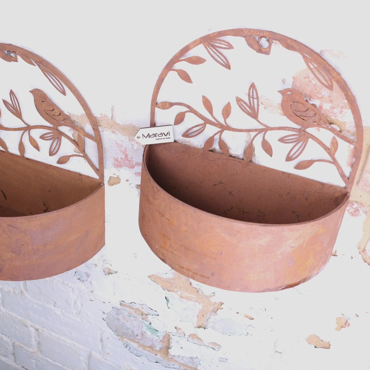Tanu Wall Mounted Metal Planter Set Rusted Finish - Top View